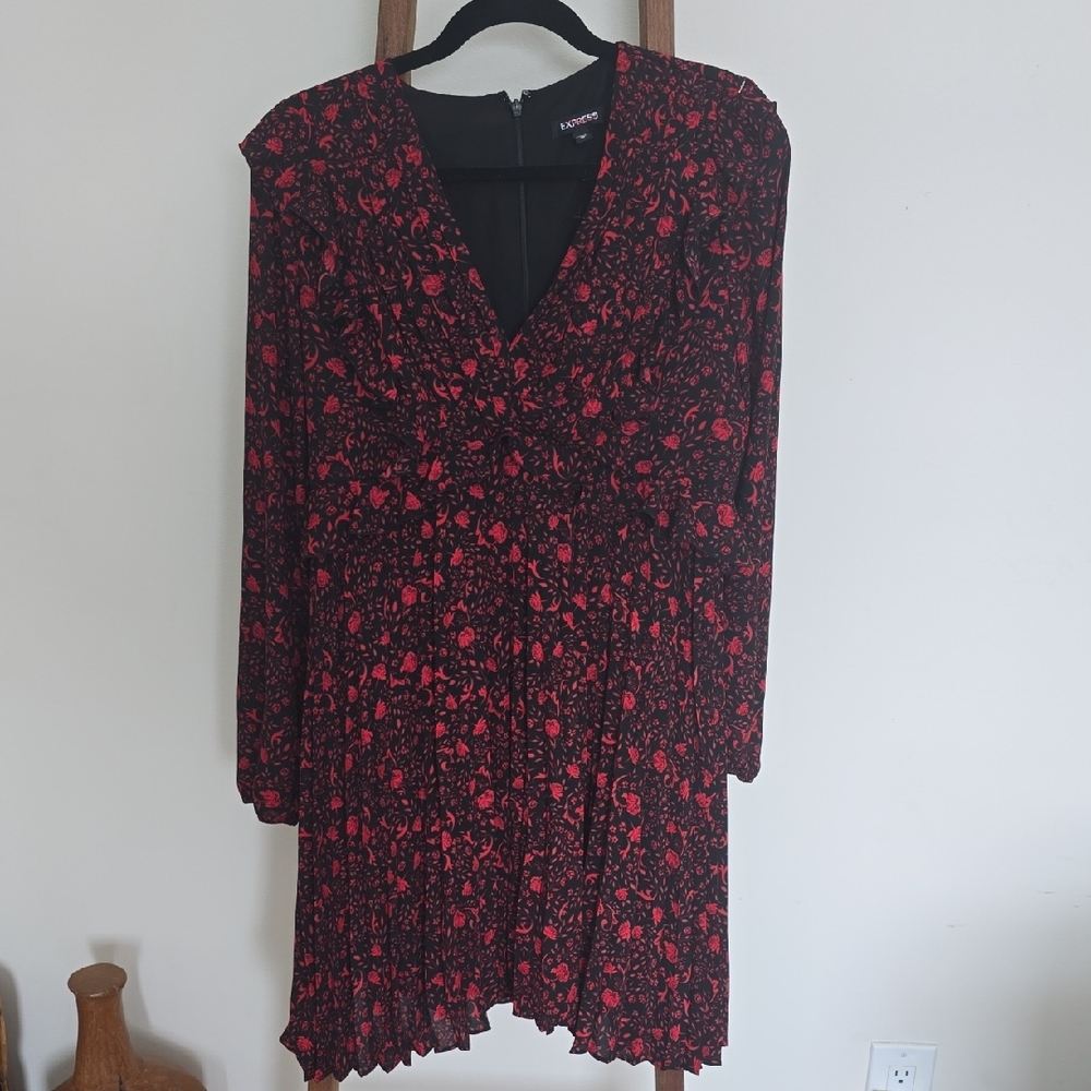 Express Black and Red Floral Long Sleeve Dress